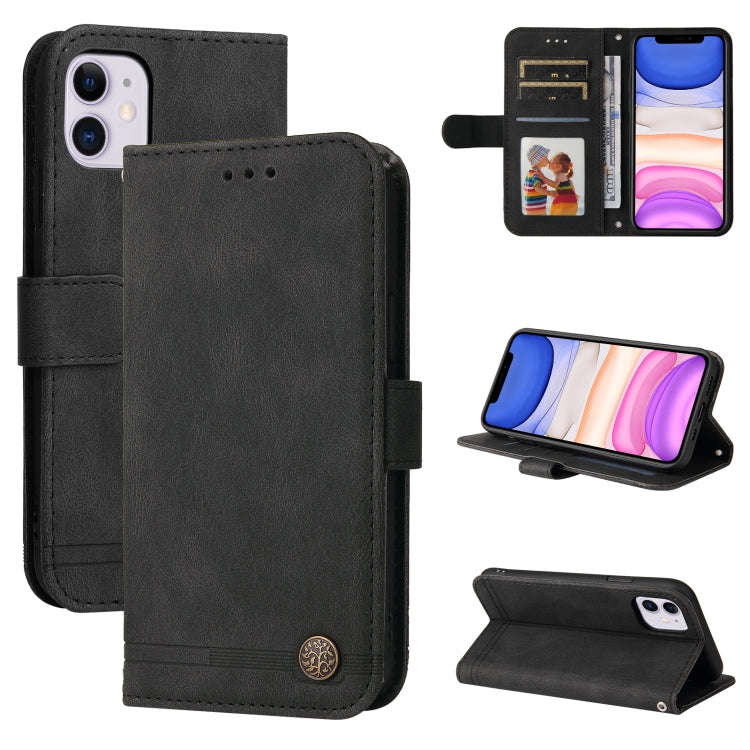 Skin Feel Life Tree Metal Button Horizontal Flip Leather Case with Holder & Card Slot & Wallet & ...