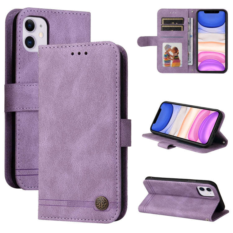 Skin Feel Life Tree Metal Button Horizontal Flip Leather Case with Holder & Card Slot & Wallet & ...