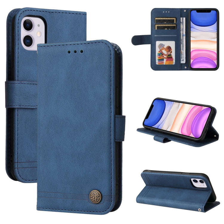Skin Feel Life Tree Metal Button Horizontal Flip Leather Case with Holder & Card Slot & Wallet & ...