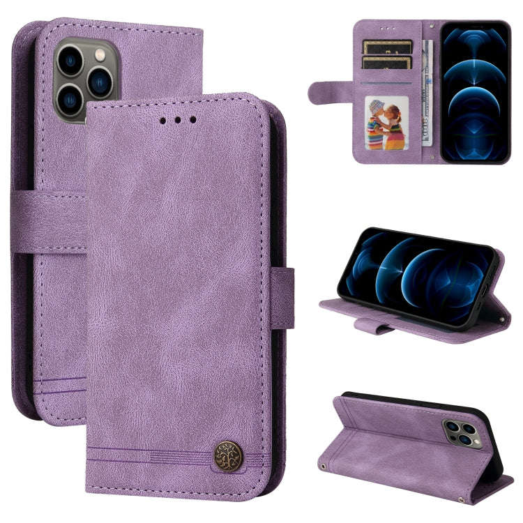 Skin Feel Life Tree Metal Button Horizontal Flip Leather Case with Holder & Card Slot & Wallet & ...