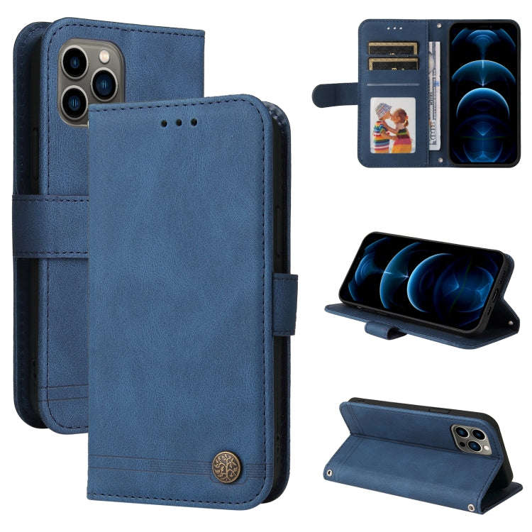 Skin Feel Life Tree Metal Button Horizontal Flip Leather Case with Holder & Card Slot & Wallet & ...