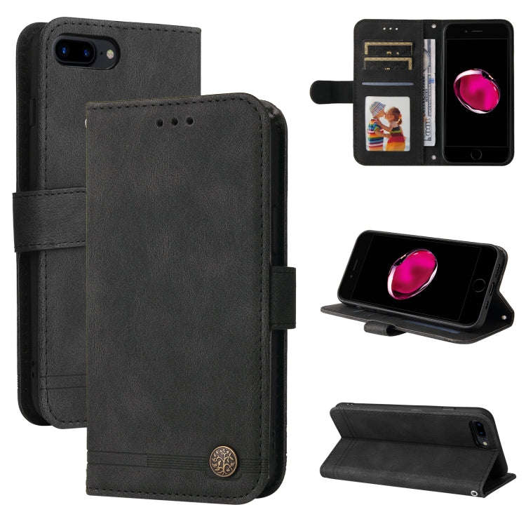 Skin Feel Life Tree Metal Button Horizontal Flip Leather Case with Holder & Card Slot & Wallet & ...