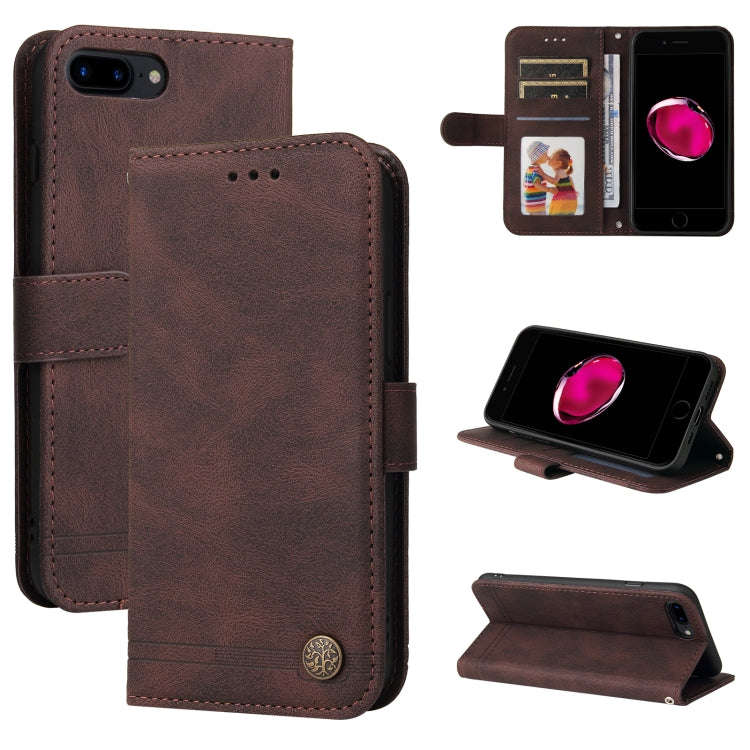Skin Feel Life Tree Metal Button Horizontal Flip Leather Case with Holder & Card Slot & Wallet & ...