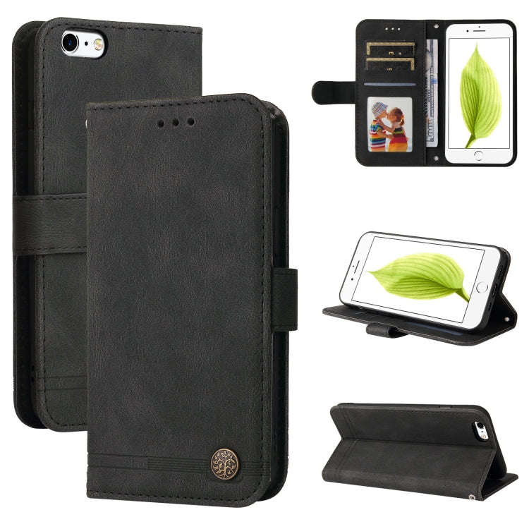 Skin Feel Life Tree Metal Button Horizontal Flip Leather Case with Holder & Card Slot & Wallet & ...