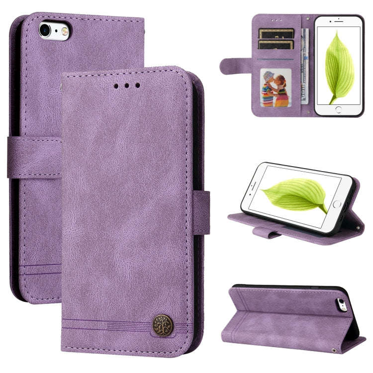 Skin Feel Life Tree Metal Button Horizontal Flip Leather Case with Holder & Card Slot & Wallet & ...