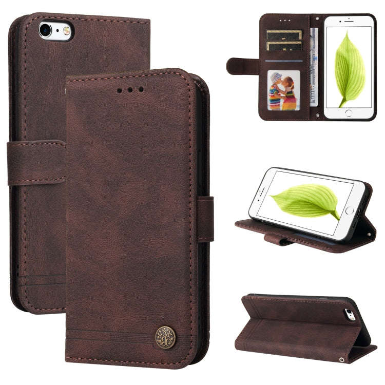 Skin Feel Life Tree Metal Button Horizontal Flip Leather Case with Holder & Card Slot & Wallet & ...