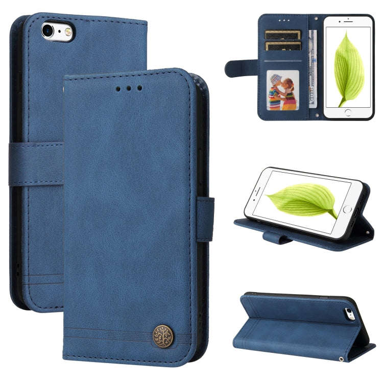 Skin Feel Life Tree Metal Button Horizontal Flip Leather Case with Holder & Card Slot & Wallet & ...