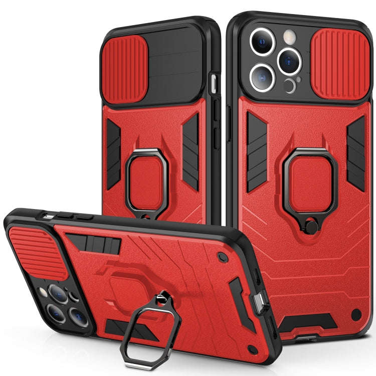 Sliding Camera Cover Design TPU + PC Shockproof Case with Ring Holder, For iPhone 13 Pro, For iPh...