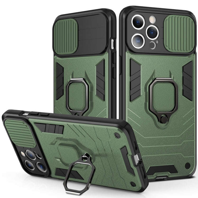 Sliding Camera Cover Design TPU + PC Shockproof Case with Ring Holder, For iPhone 13 Pro, For iPh...