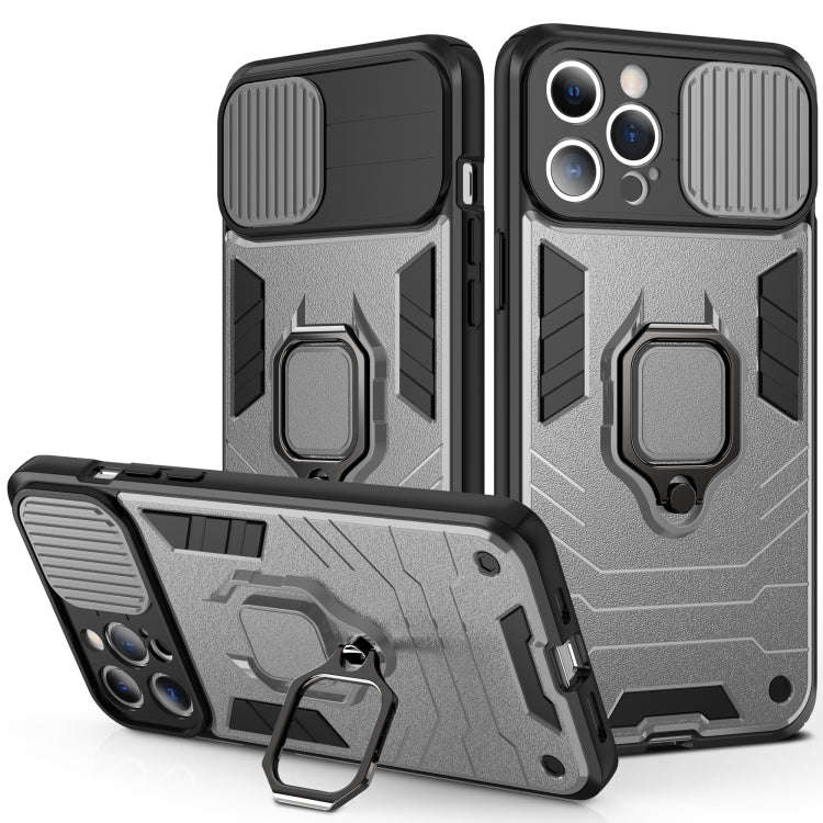 Sliding Camera Cover Design TPU + PC Shockproof Case with Ring Holder, For iPhone 13 Pro, For iPh...