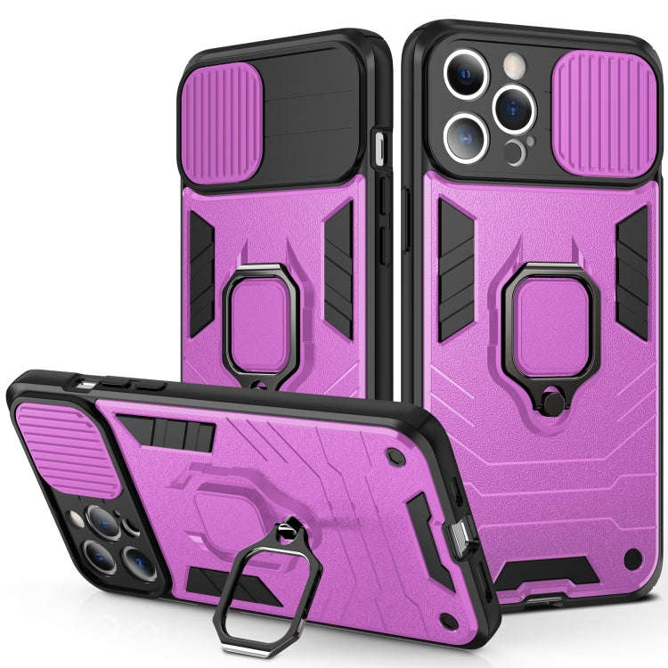 Sliding Camera Cover Design TPU + PC Shockproof Case with Ring Holder, For iPhone 13 Pro, For iPh...
