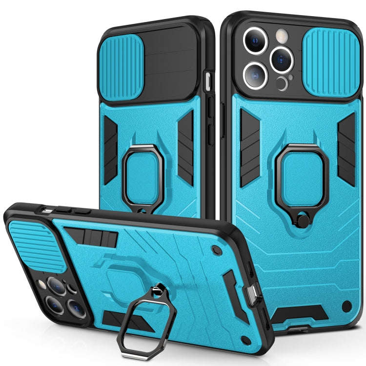Sliding Camera Cover Design TPU + PC Shockproof Case with Ring Holder, For iPhone 13 Pro, For iPh...