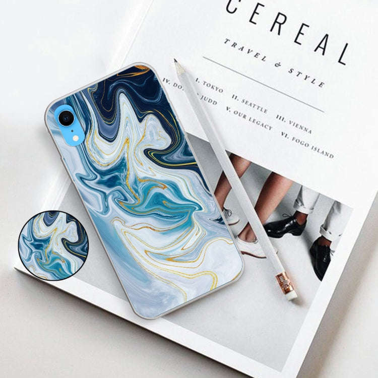 Embossed Varnished Marble TPU Protective Case with Holder, For iPhone XR