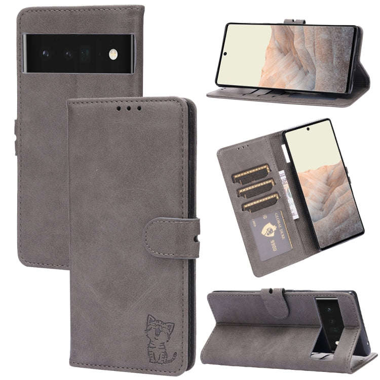 Embossed Happy Cat Pattern Horizontal Flip Leather Case with Holder & Card Slots & Wallet, For Go...