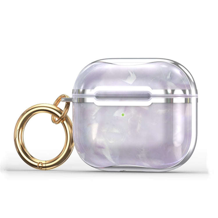Marble Texture Electroplating Frame Earphone Protective Case with Hook, For AirPods 3