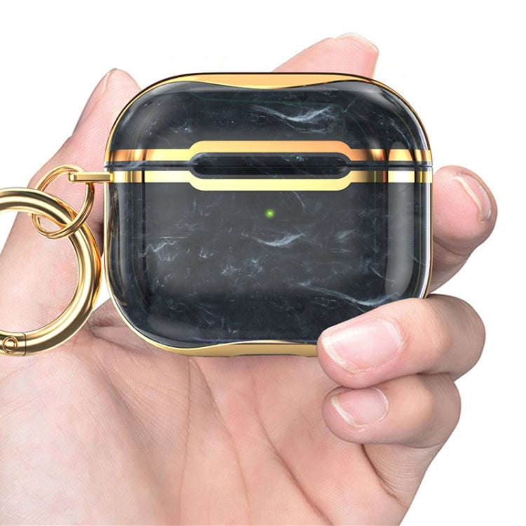 Marble Texture Electroplating Frame Earphone Protective Case with Hook, For AirPods 3