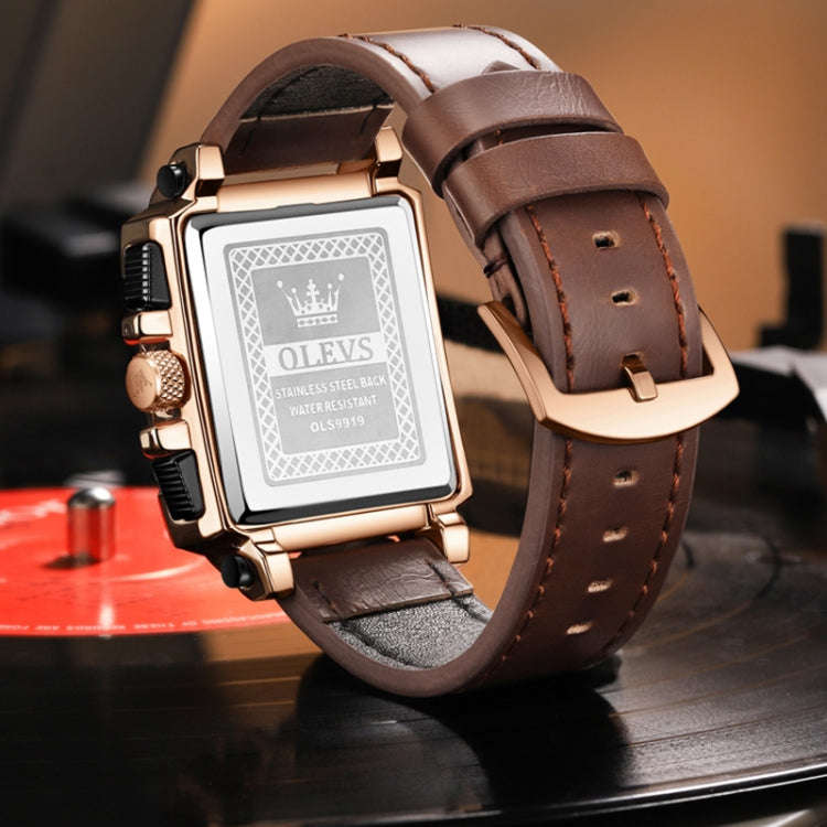 OLEVS 9919 Square Dial Chronograph Luminous Quartz Watch for Men