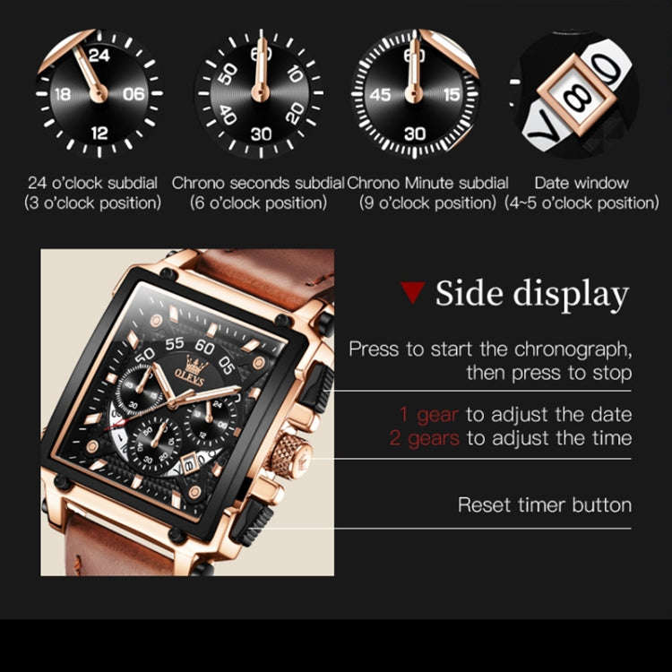 OLEVS 9919 Square Dial Chronograph Luminous Quartz Watch for Men