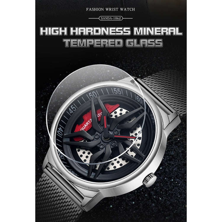 SANDA 1062 360 Degree Hollow Spinning Dial Mesh Strap Quartz Watch for Men, 1062 Mesh Strap