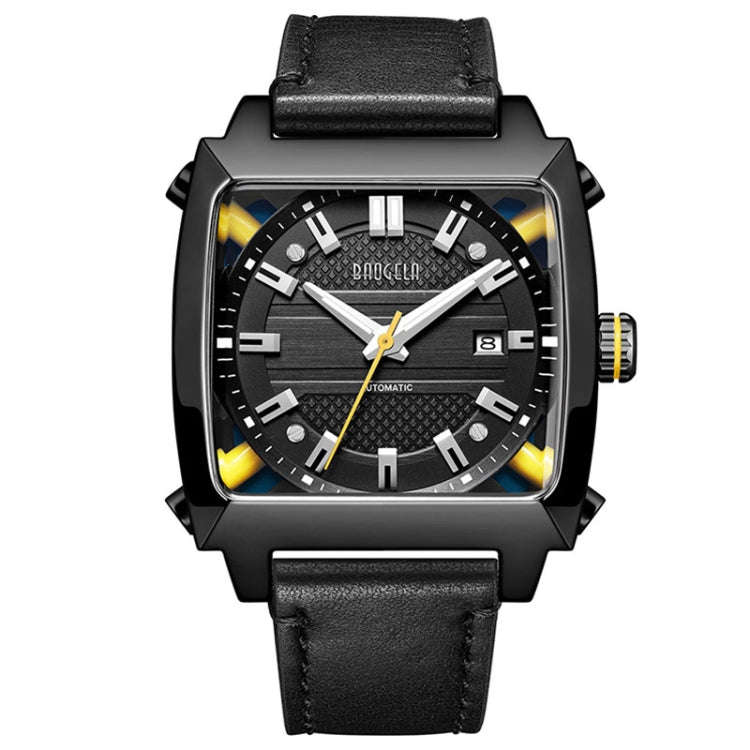BAOGELA 6763G Square Dial Leather Strap Clock Calendar Mechanical Watch For Men