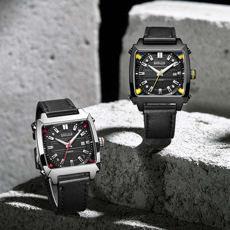 BAOGELA 6763G Square Dial Leather Strap Clock Calendar Mechanical Watch For Men