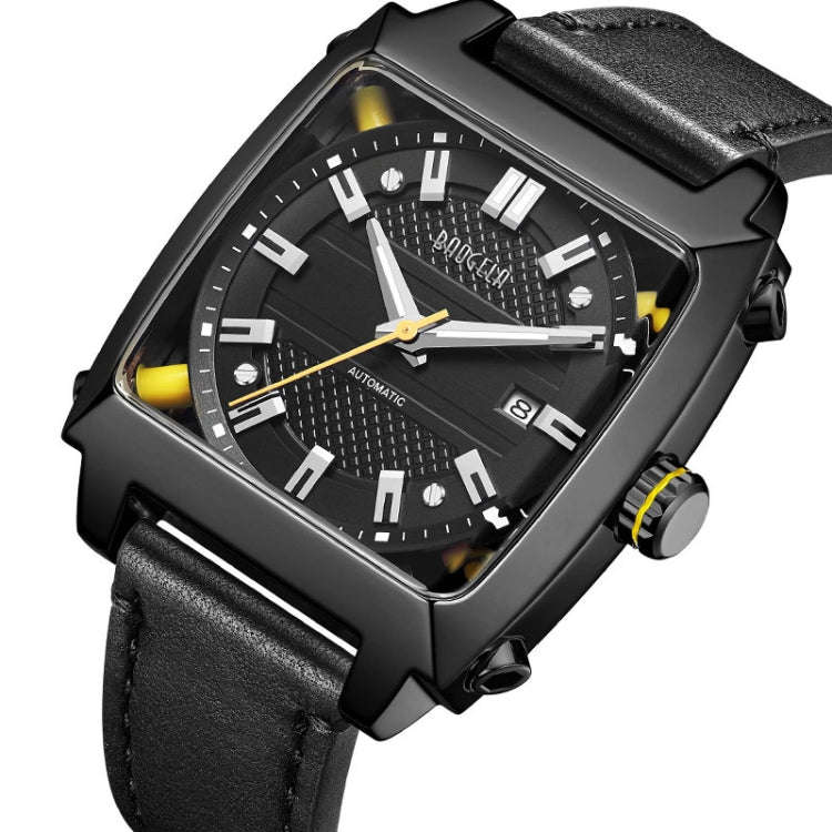 BAOGELA 6763G Square Dial Leather Strap Clock Calendar Mechanical Watch For Men