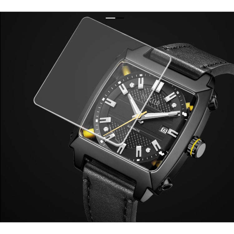 BAOGELA 6763G Square Dial Leather Strap Clock Calendar Mechanical Watch For Men