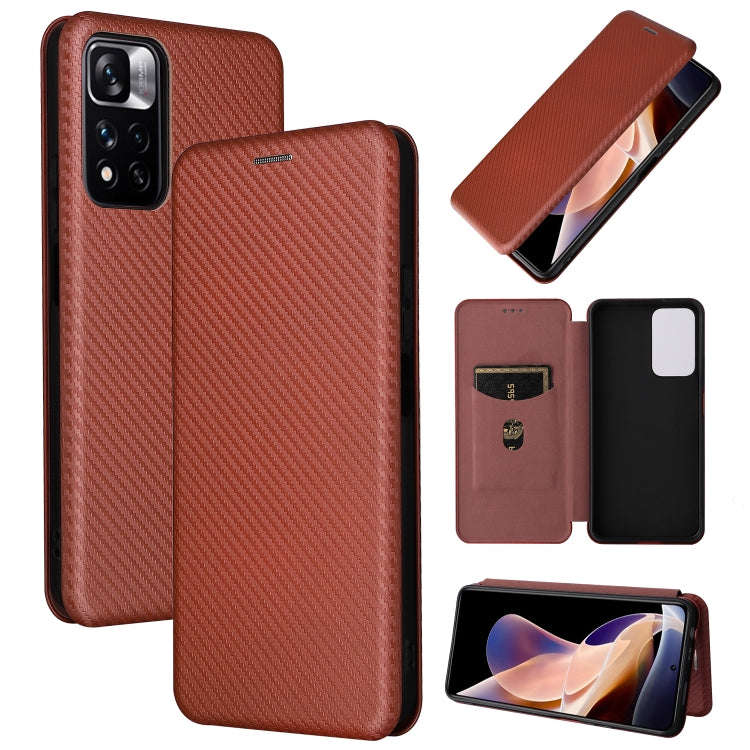 Carbon Fiber Texture Magnetic Horizontal Flip PU Phone Case, For Xiaomi Redmi Note 11 Pro / Note ...