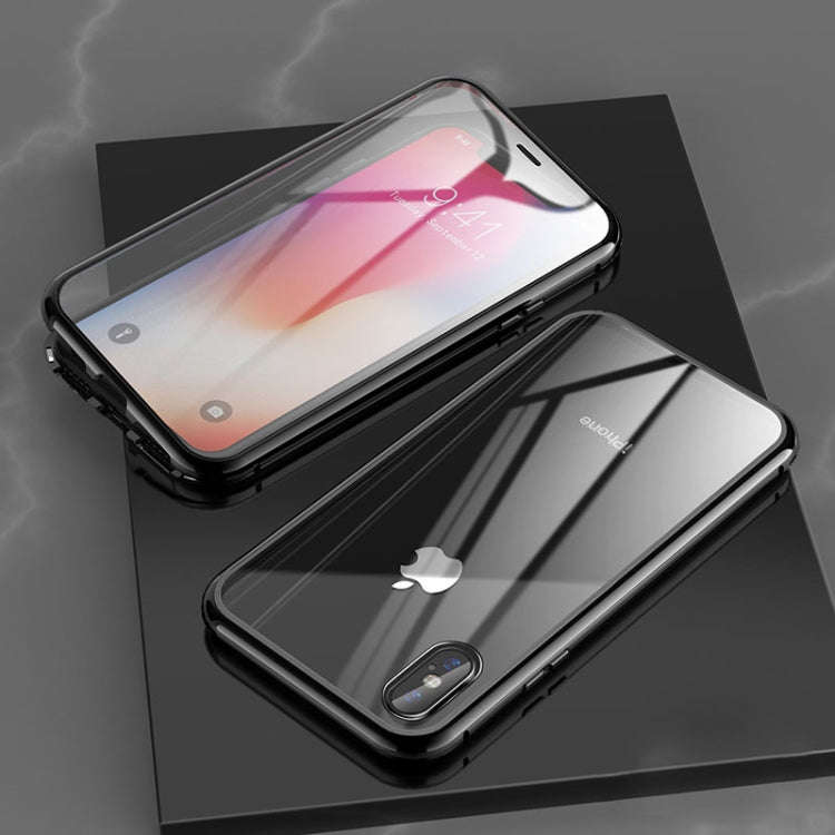 Ultra Slim Double Sides Magnetic Adsorption Angular Frame Tempered Glass Magnet Flip Case, For iP...