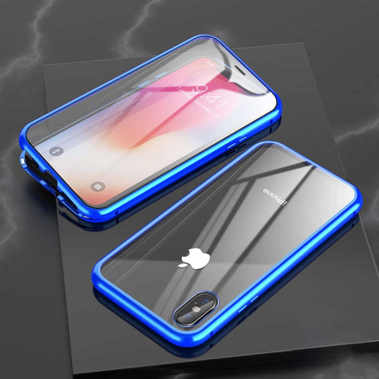 Ultra Slim Double Sides Magnetic Adsorption Angular Frame Tempered Glass Magnet Flip Case, For iP...