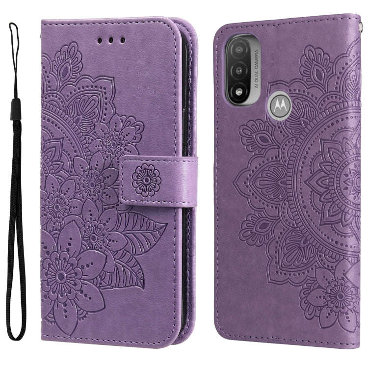 7-petal Flowers Embossing Pattern Horizontal Flip CasePhone Case, For Motorola Moto E20 / E30 / E...