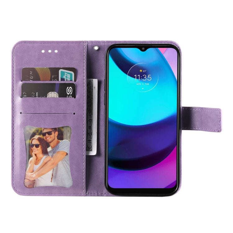 7-petal Flowers Embossing Pattern Horizontal Flip CasePhone Case, For Motorola Moto E20 / E30 / E...