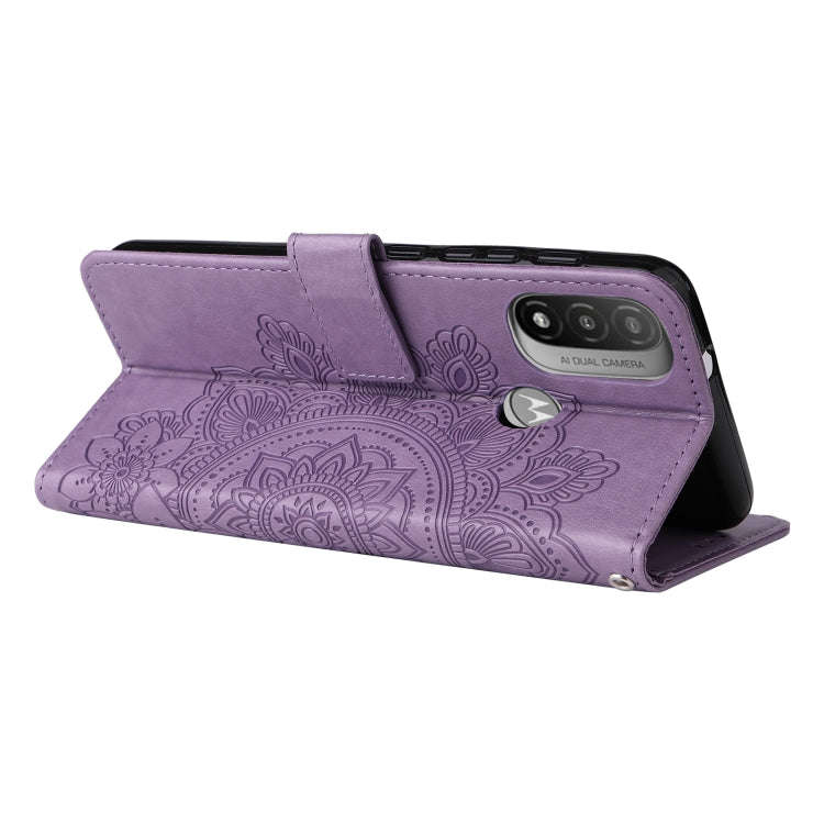 7-petal Flowers Embossing Pattern Horizontal Flip CasePhone Case, For Motorola Moto E20 / E30 / E...