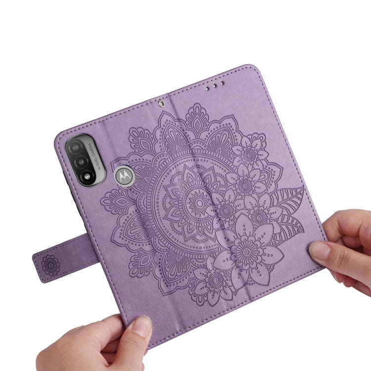 7-petal Flowers Embossing Pattern Horizontal Flip CasePhone Case, For Motorola Moto E20 / E30 / E...