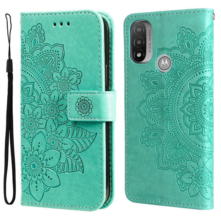 7-petal Flowers Embossing Pattern Horizontal Flip CasePhone Case, For Motorola Moto E20 / E30 / E...