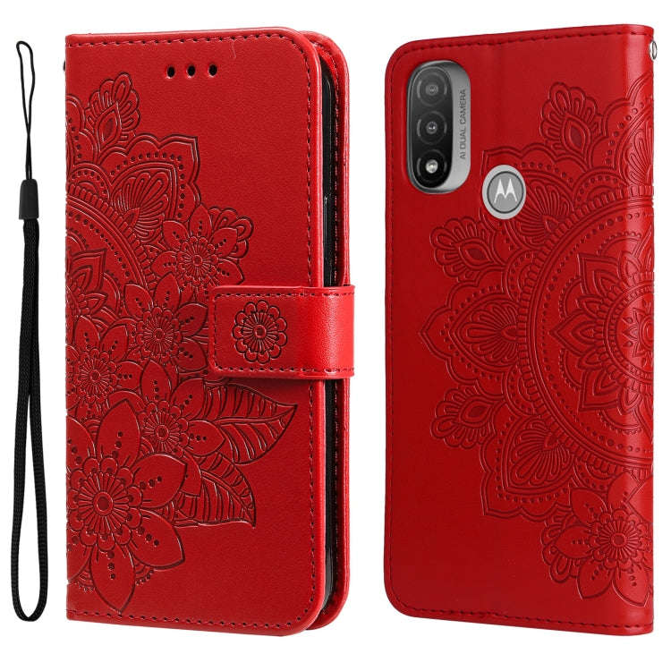 7-petal Flowers Embossing Pattern Horizontal Flip CasePhone Case, For Motorola Moto E20 / E30 / E...