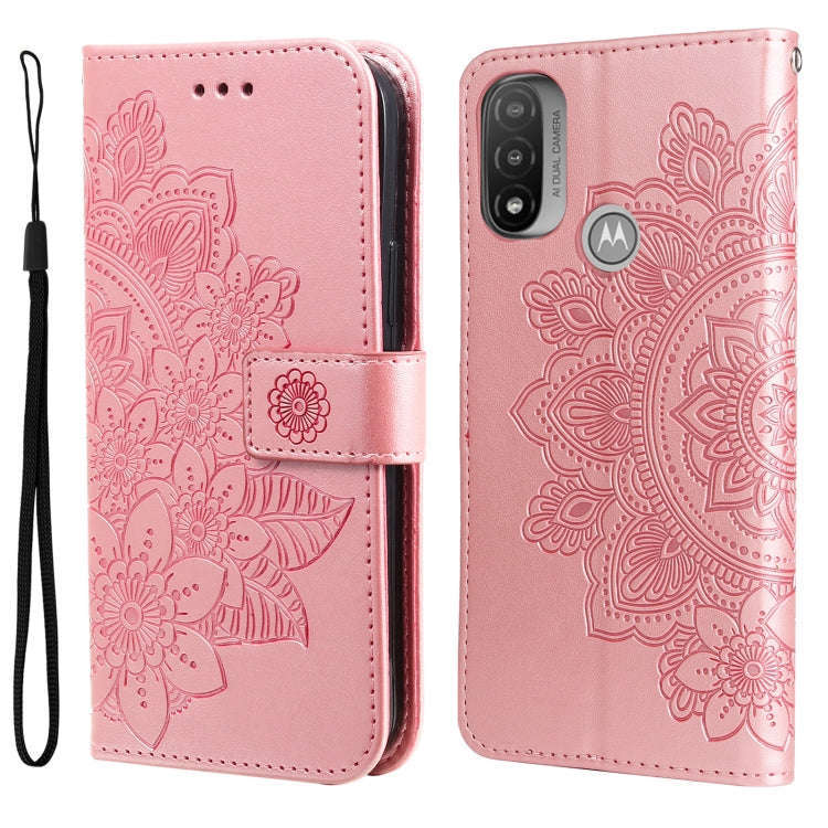 7-petal Flowers Embossing Pattern Horizontal Flip CasePhone Case, For Motorola Moto E20 / E30 / E...
