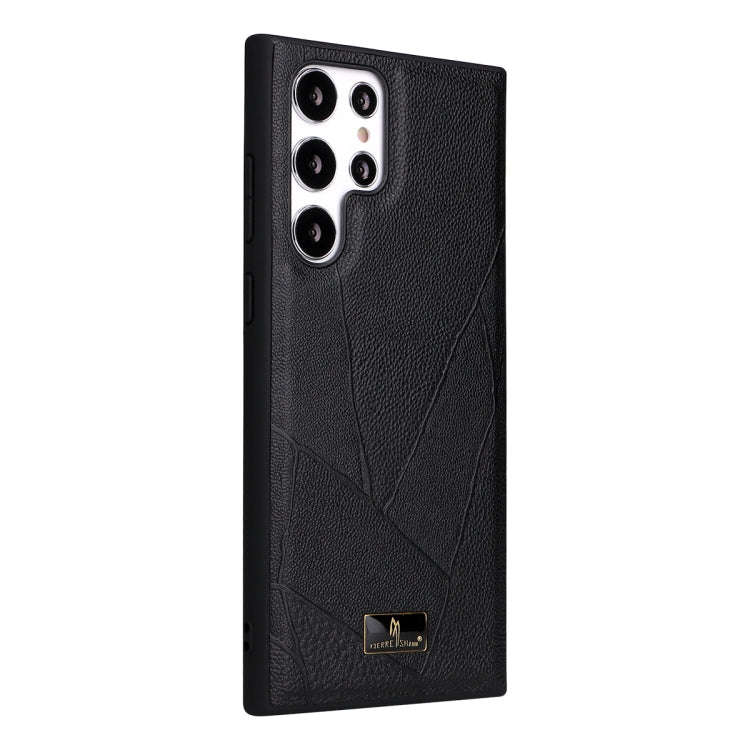 Fierre Shann Leather Texture Phone Back Cover Case, For Samsung Galaxy S22 Ultra 5G