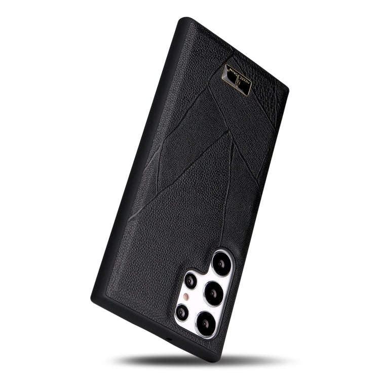 Fierre Shann Leather Texture Phone Back Cover Case, For Samsung Galaxy S22 Ultra 5G