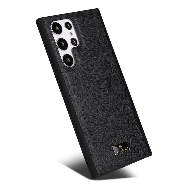 Fierre Shann Leather Texture Phone Back Cover Case, For Samsung Galaxy S22 Ultra 5G