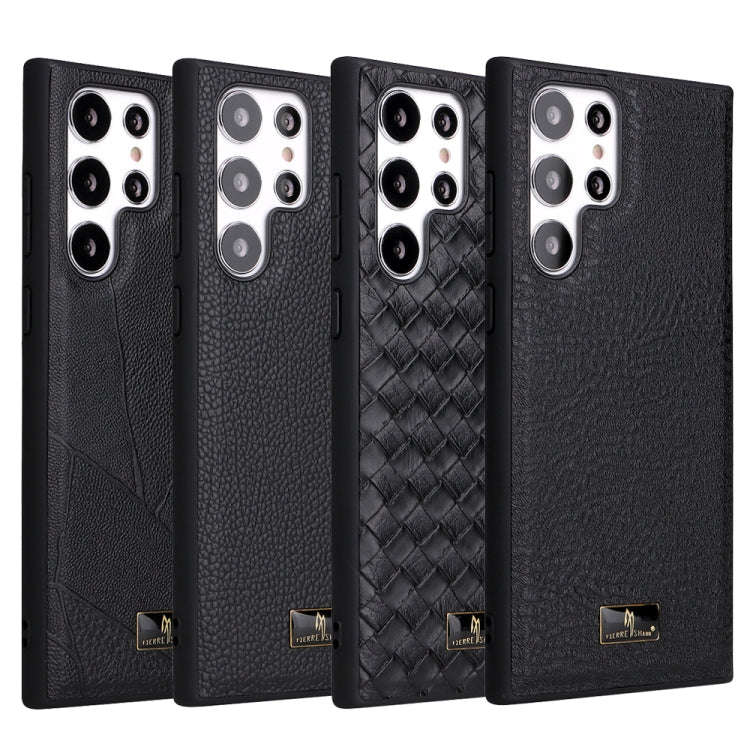 Fierre Shann Leather Texture Phone Back Cover Case, For Samsung Galaxy S22 Ultra 5G