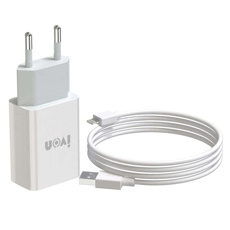 IVON AD-33 2 in 1 2.1A Single USB Port Travel Charger + 1m USB to 8 Pin Data Cable Set,, EU Plug,...