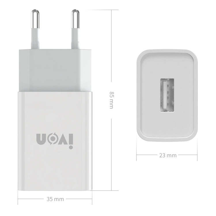 IVON AD-33 2 in 1 2.1A Single USB Port Travel Charger + 1m USB to 8 Pin Data Cable Set,, EU Plug,...