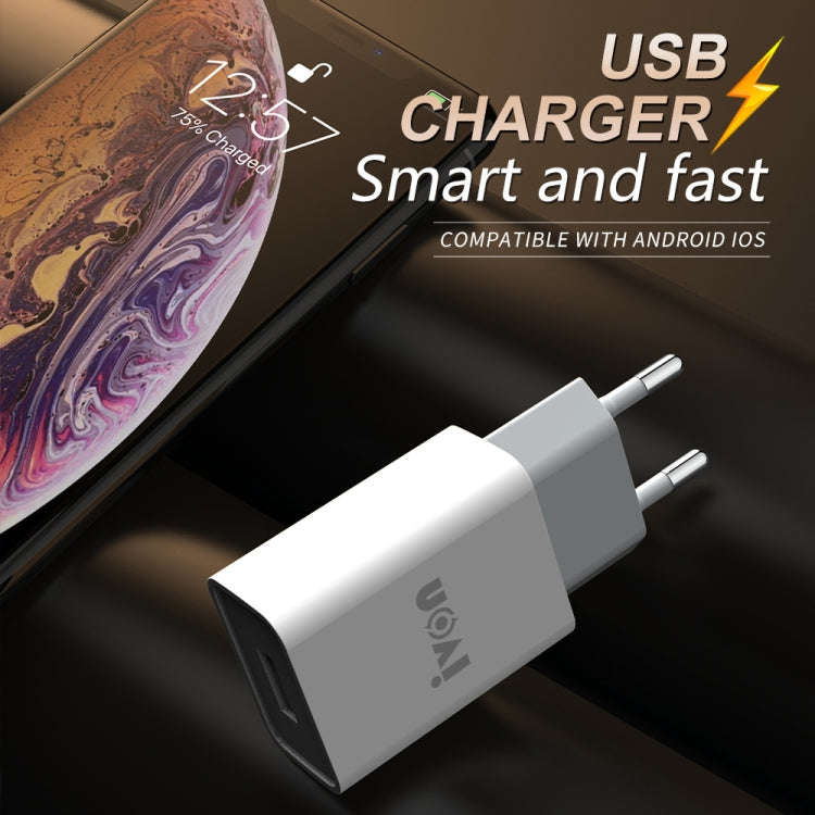 IVON AD-33 2 in 1 2.1A Single USB Port Travel Charger + 1m USB to 8 Pin Data Cable Set,, EU Plug,...