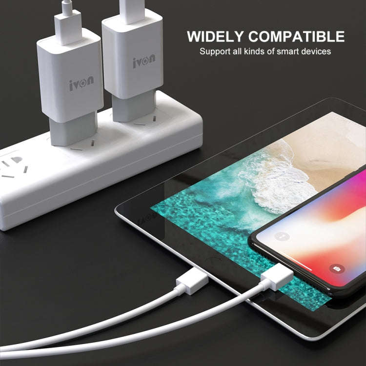 IVON AD-33 2 in 1 2.1A Single USB Port Travel Charger + 1m USB to 8 Pin Data Cable Set,, EU Plug,...
