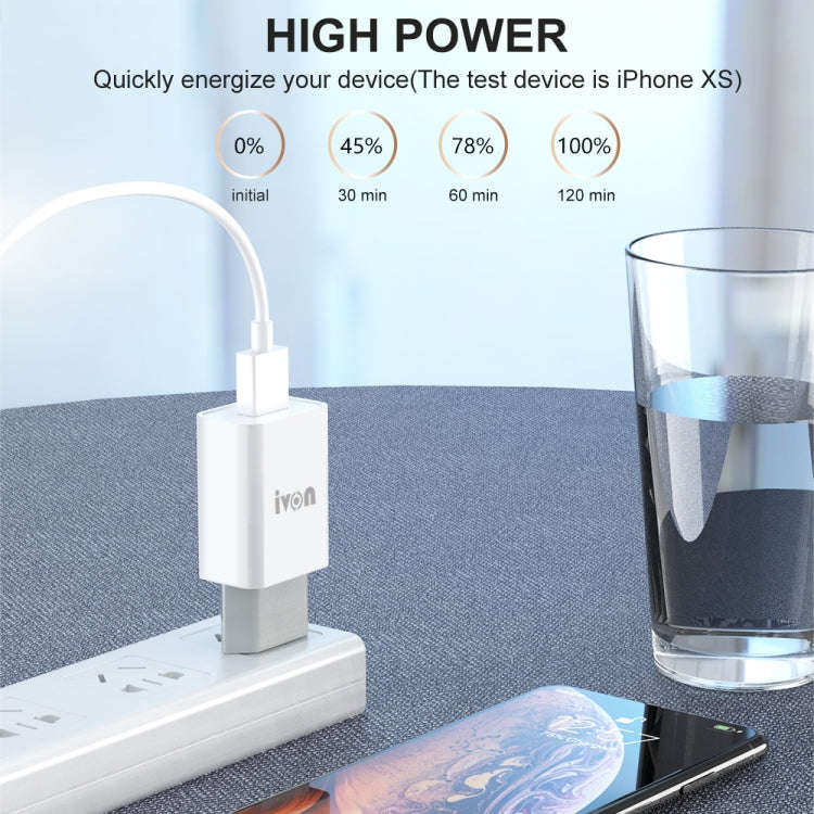 IVON AD-33 2 in 1 2.1A Single USB Port Travel Charger + 1m USB to 8 Pin Data Cable Set,, EU Plug,...