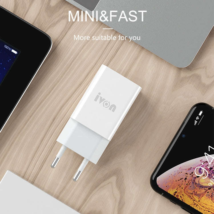 IVON AD-33 2 in 1 2.1A Single USB Port Travel Charger + 1m USB to 8 Pin Data Cable Set,, EU Plug,...
