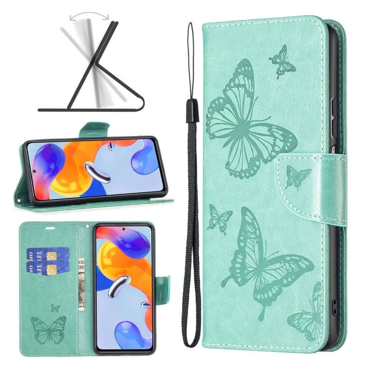 Two Butterflies Embossing Leather Phone Case, For Xiaomi Redmi Note 11 Pro International Version
