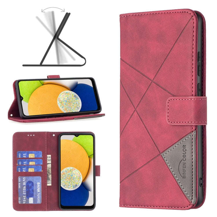 BF05 Magnetic Buckle Rhombus Texture Leather Phone Case, For Samsung Galaxy A03 166mm