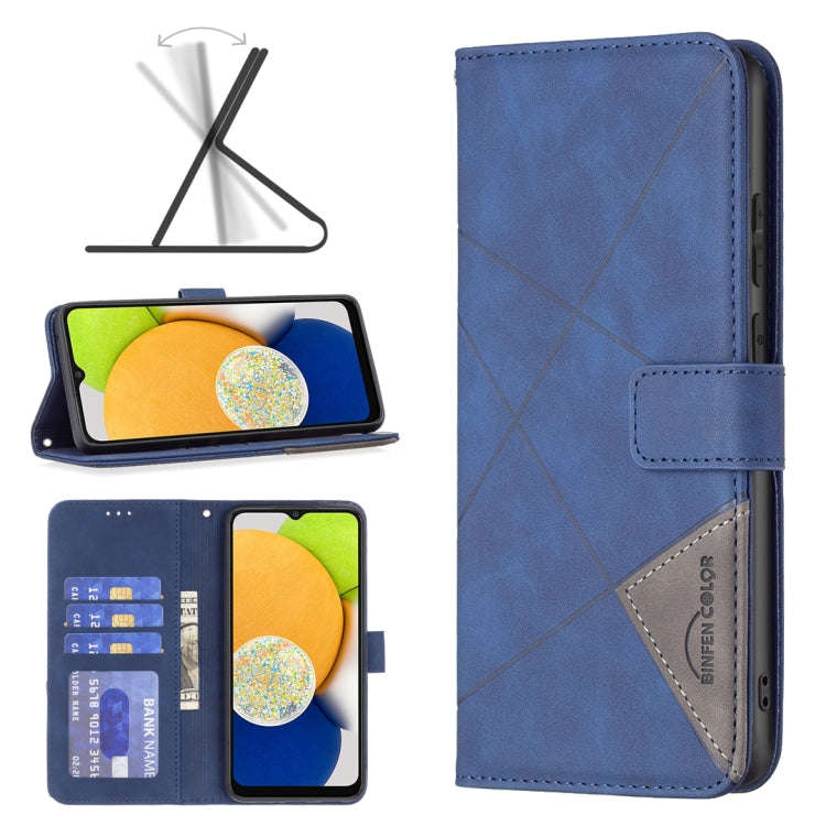 BF05 Magnetic Buckle Rhombus Texture Leather Phone Case, For Samsung Galaxy A03 166mm